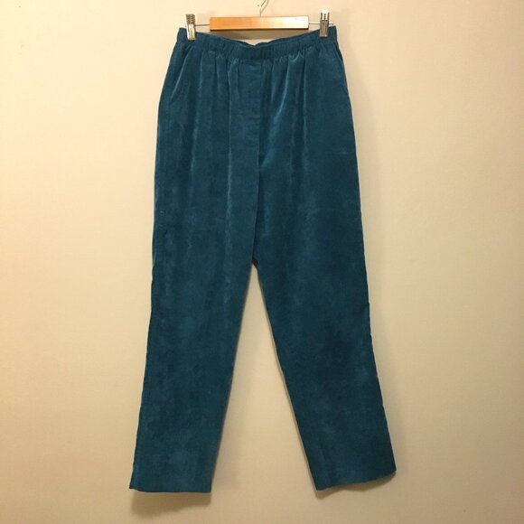Vintage 90s Alia Embroidered Turquoise Corduroy Jacket and Pantsuit - Picture 7 of 16